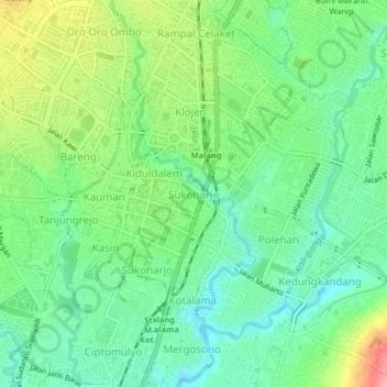 Mapa topográfico Sukoharjo, altitud, relieve