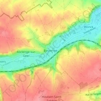 Mapa topográfico Bassenge, altitud, relieve