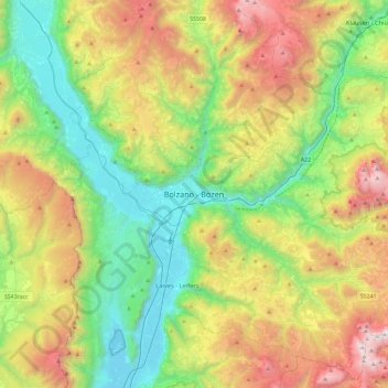 Mapa topográfico Bolzano - Bozen, altitud, relieve