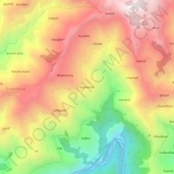 Mapa topográfico mantholi, altitud, relieve