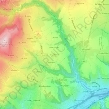Mapa topográfico La Jubilière, altitud, relieve