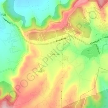 Mapa topográfico Bhukum, altitud, relieve