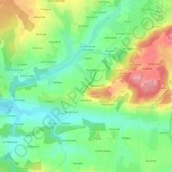 Mapa topográfico Kervallée, altitud, relieve