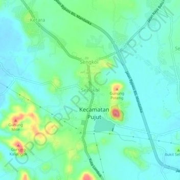 Mapa topográfico Sengkol, altitud, relieve