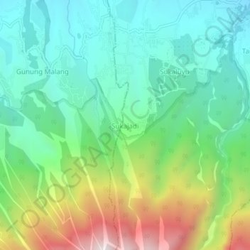 Mapa topográfico Sukajadi, altitud, relieve