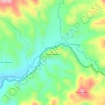 Mapa topográfico Buttu Parinding, altitud, relieve