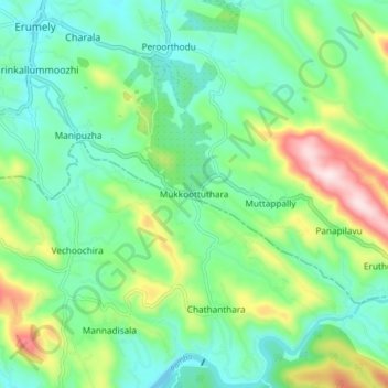 Mapa topográfico Mukkoottuthara, altitud, relieve