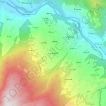 Mapa topográfico Mal Bajwar, altitud, relieve