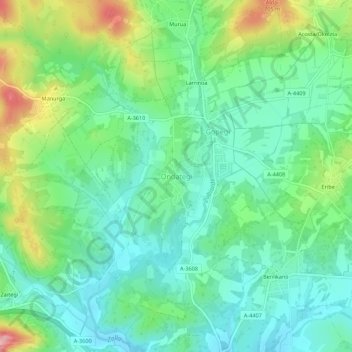 Mapa topográfico Ondátegui, altitud, relieve