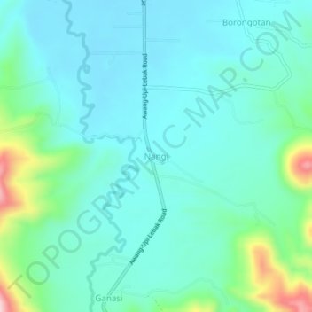 Mapa topográfico Nangi, altitud, relieve