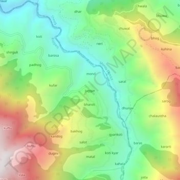 Mapa topográfico juggar, altitud, relieve