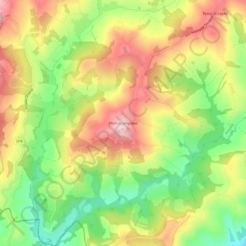Mapa topográfico Montecampano, altitud, relieve