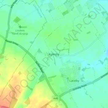 Mapa topográfico Aylesby, altitud, relieve
