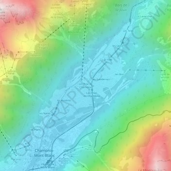 Mapa topográfico Les Praz de Chamonix, altitud, relieve