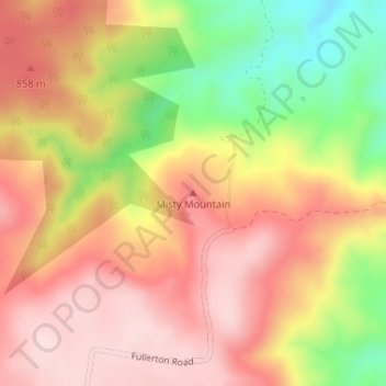 Mapa topográfico Misty Mountain, altitud, relieve