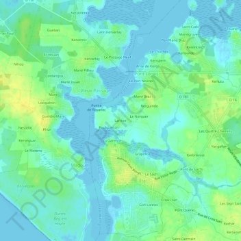 Mapa topográfico Larmor, altitud, relieve