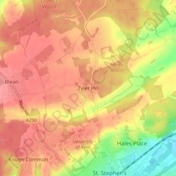 Mapa topográfico Tyler Hill, altitud, relieve