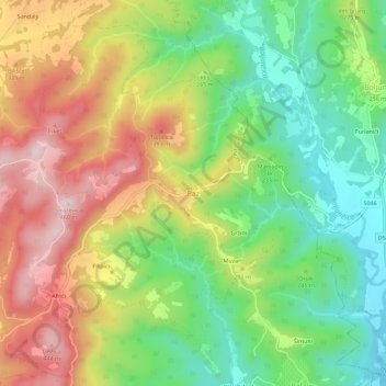 Mapa topográfico Paz, altitud, relieve