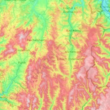 Mapa topográfico Mossautal, altitud, relieve