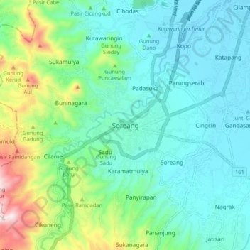 Mapa topográfico Soreang, altitud, relieve