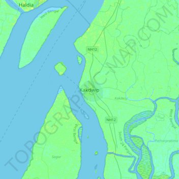 Mapa topográfico Kakdwip, altitud, relieve
