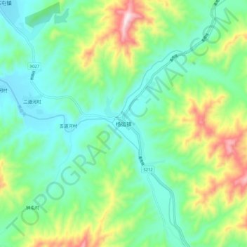 Mapa topográfico Yangyun, altitud, relieve