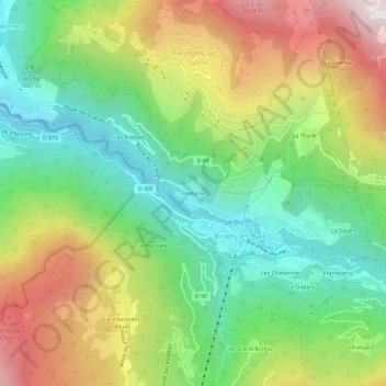 Mapa topográfico Fontaine, altitud, relieve