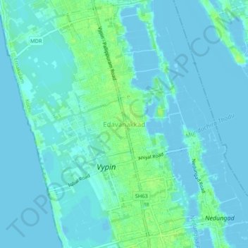 Mapa topográfico Edavanakkad, altitud, relieve