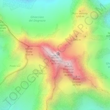 Mapa topográfico Monte Disgrazia, altitud, relieve
