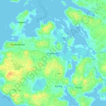 Mapa topográfico Överboda, altitud, relieve