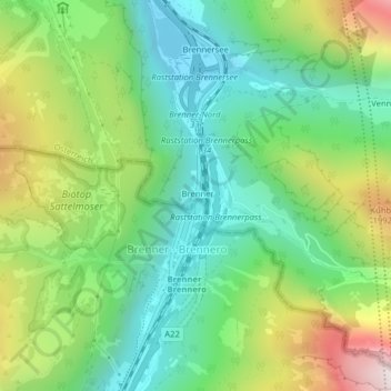 Mapa topográfico Brenner Pass, altitud, relieve