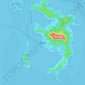 Mapa topográfico Vaitape, altitud, relieve