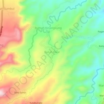 Mapa topográfico Buluh Awar, altitud, relieve