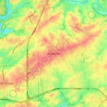 Mapa topográfico Dunwoody, altitud, relieve