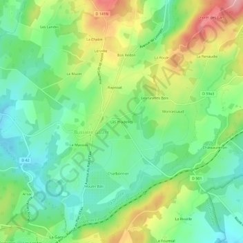 Mapa topográfico Les Pradelles, altitud, relieve