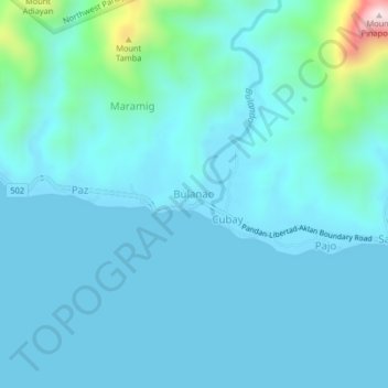 Mapa topográfico Bulanao, altitud, relieve