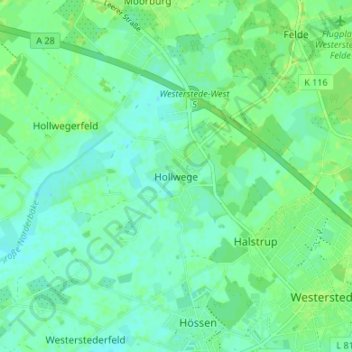 Mapa topográfico Hollwege, altitud, relieve
