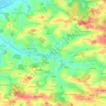 Mapa topográfico Pauluszell, altitud, relieve