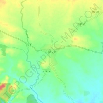 Mapa topográfico Boradi, altitud, relieve