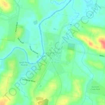Mapa topográfico Logan Village, altitud, relieve