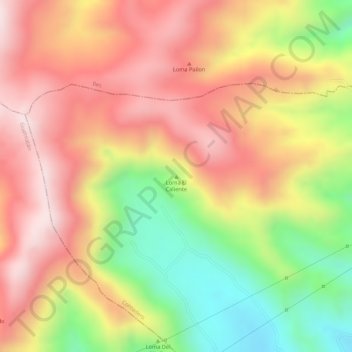 Mapa topográfico Loma El Caliente, altitud, relieve