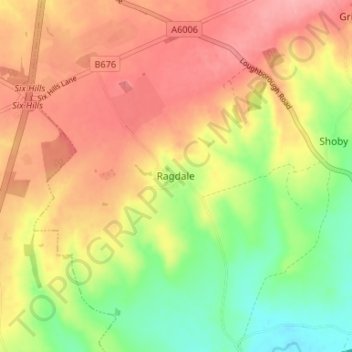 Mapa topográfico Ragdale, altitud, relieve