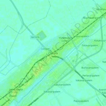 Mapa topográfico Chirala, altitud, relieve
