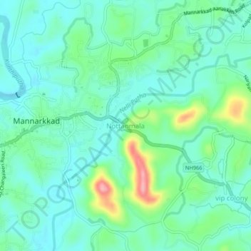 Mapa topográfico Nottanmala, altitud, relieve