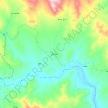 Mapa topográfico Khalifan, Mahabad, altitud, relieve