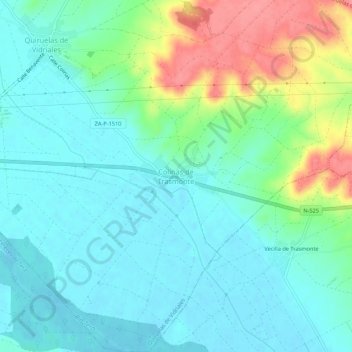 Mapa topográfico Colinas de Trasmonte, altitud, relieve