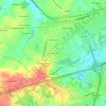 Mapa topográfico Arrow Head, altitud, relieve