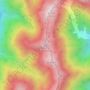 Mapa topográfico Mt. Eboshi, altitud, relieve