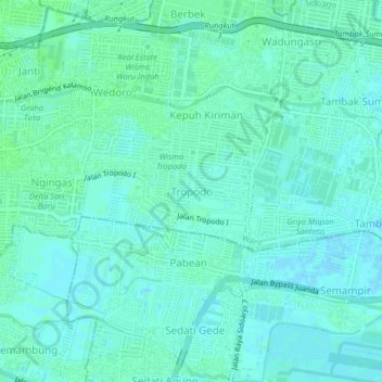 Mapa topográfico Tropodo, altitud, relieve