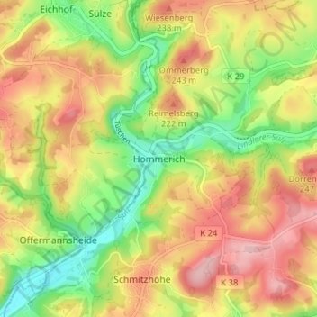 Mapa topográfico Hommerich, altitud, relieve